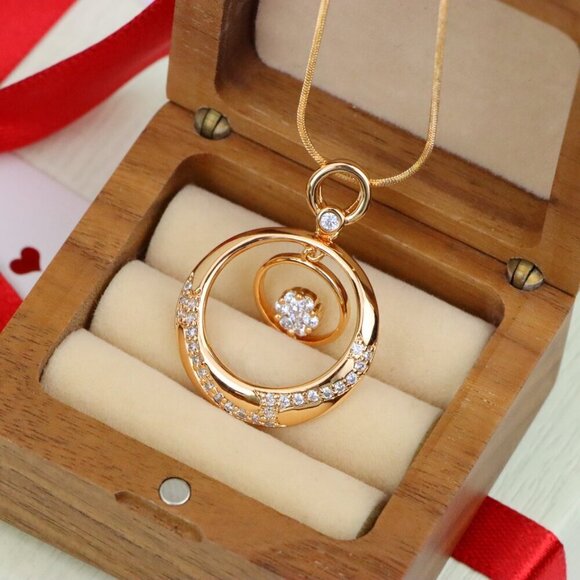 "Rose Gold Circular Pendant with Floating Crystal Flower Design, XPPT1487 - Picture 6 of 12